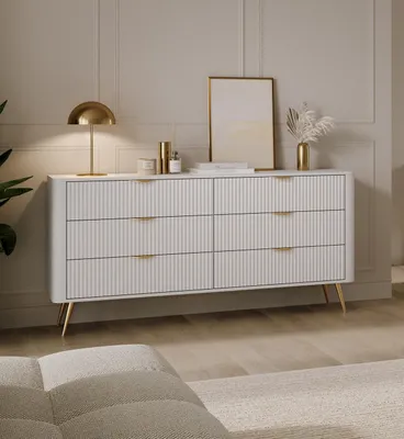 Image de AX LIVING Commode blanche a tiroirs Vespasia 163 6T - 163,2 cm de large