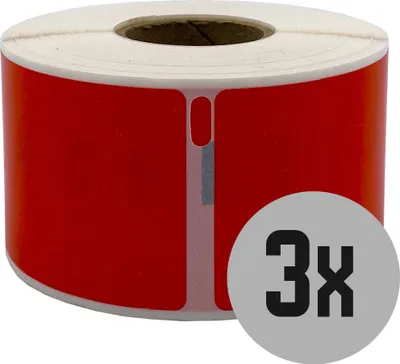 Produktbild von DULA Etiketten - Kompatibel mit Dymo Compatible labels - Rood - 99012 - S0722400 - Adresetiketten - 3 rollen - 36 x 89 mm - 260 labels per rol
