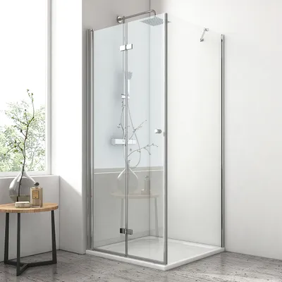 Zdjęcie produktu dla EMKE kabina prysznicowa 80x75x185cm drzwi składane wejście narożne kabina prysznicowa bezramowa drzwi prysznicowe z panelem bocznym, bezpieczne szkło hartowane 6 mm