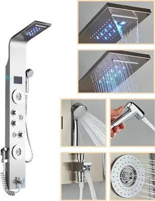 Obrázek produktu pro sprchový panel, funkce deště a vodopádu, ukazatel teploty, kartáčovaný nikl 8006