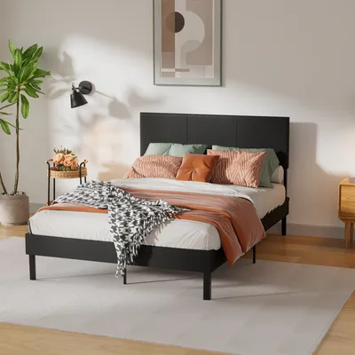 Produktbild von Jopassy Bettgestell hohes Kopfteil robustes Bettgestell Maximale 140x200CM Tragfähigkeit 350 kg für Schlafzimmerbett Kunstleder