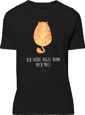 Produktbild von Mr. & Mrs. Panda Tshirt Katze Frühaufsteher - Schwarz - Geschenk, Verschlafen, Katzen, Shirt, Tiger, T-Shirt mit Spruch, Genervt, Morgenmuffel, Kaffee, oberteil, S