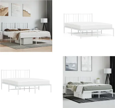 Produktbild von vidaXL Bettgestell mit Kopfteil Metall Weiß 140x200 cm - Bettgestell - Bettgestelle - Bettrahmen - Bett