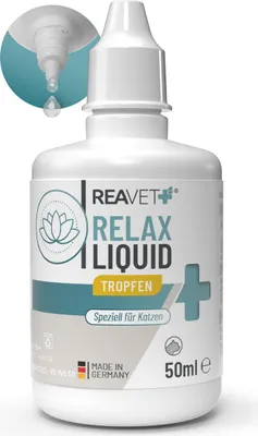 Produktbild von REAVET Relax Liquid für Katzen 50ml - Beruhigungstropfen I Entspanntes & ausgeglichenes Katzenleben I Tropfen I Beruhigung, Unruhe, Stress, Nervosität, Silvester & Reisen