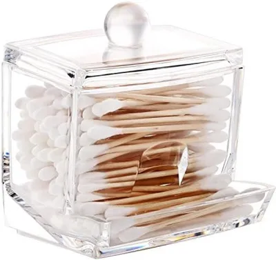 Produktbild von PromoHome® Acryl Wattenstäbchen Spender - Transparenter Aufbewahrungsbehälter mit Deckel, 9x7x7 cm