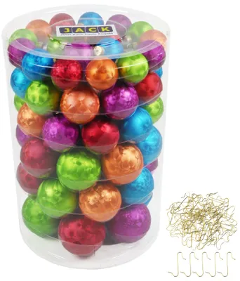 Zdjęcie produktu dla Bombki choinkowe Jack firmy Inge Glas, zestaw 60 sztuk, różne rozmiary (4, 5, 6, 7 cm), wzór "Eislack", "Bunt" i "Mille-Fiori"