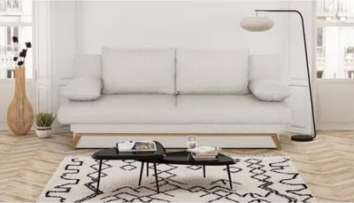 Image de Banquette convertible - 3 places - NAOTO - Tissu beige - Coffre de rangement - 202 x 98 x 98 cm