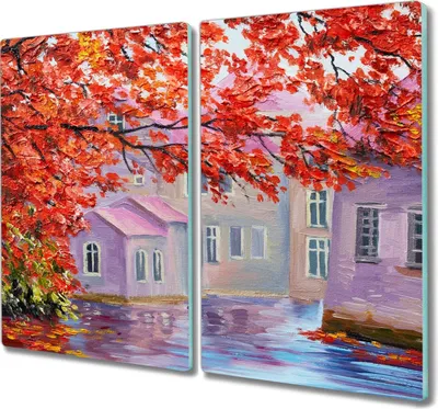 Produktbild von Coloray Hackbrett Herdabdeckplatte 2x30x52 cm Küchenbrett Kochplattenabdeckung Schneidebrett - Malerei Baumhäuser