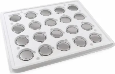 A tray of VARTA Lithium button cell batteries.