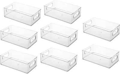 Image de lot de 8 - Organiseur de réfrigérateur Empilable, Boîte de rangement pour la cuisine, Récipient à provisions Transparent, Récipient pour réfrigérateur, cuisine ou armoire, Tiroir supplémentaire pour réfrigérateur pour fruits et légumes