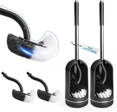 Produktbild von Set aus 2 Toilettenbürsten mit Haltern, gebogene Toilettenreinigungsbürste, Edelstahl, schwarz, hygienisch und stilvoll für Badezimmer und WC
