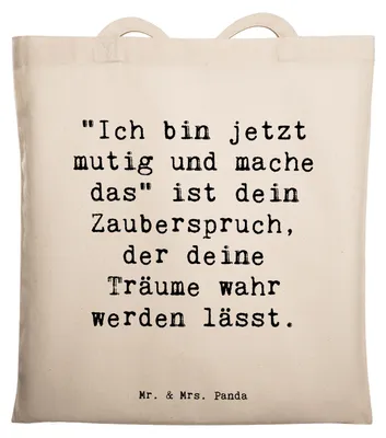 Produktbild von Mr. & Mrs. Panda Shopping Tasche Spruch Mutig zu sich selbst stehen - Transparent - Geschenk, Selbstliebe, Tote Bag, Schultasche, Mutmacher, Trost, Unterstützung, Stärke