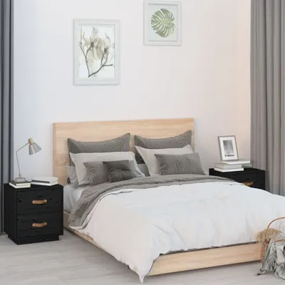 Produktbild von vidaXL Nachttische 2 Stk. Schwarz 40x34x45 cm Massivholz Kiefer