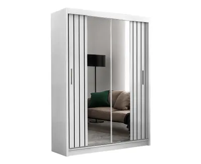 Produktbild von Kleiderschrank Schiebetürenschrank 150cm breit zweitürig weiß mit Spiegel