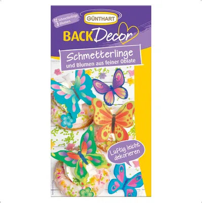 Produktbild von BackDecor 12 bunte Schmetterlinge | 8 bunte Blumen aus Oblaten