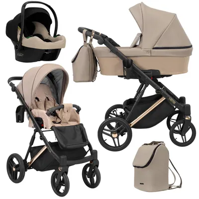 Produktbild von Kunert Lazzio Premium 3-in-1 Kombikinderwagen Cappuccino Eco mit Babyschale