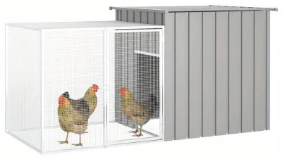 Zdjęcie produktu dla Kurnik ze stali ocynkowanej, odporny na warunki atmosferyczne, z wybiegiem dla kur, wymiary: 200x91x100 cm