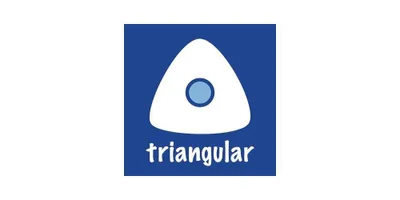 A blue square with a white triangular shape and a blue circle inside it. The word "triangular" is written below the shape.