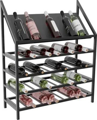Obrázok produktu pre MetaloPro Regál Na Víno Napa – Čierny Kovový Regál Na 50 Fliaš Vína, Moderný Minimalistický Dizajn, Ideálny Do Kuchyne, Pivnice, Baru – 95×80×30cm