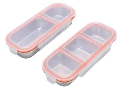 Obrázok produktu pre Nerezové obedárové boxy – bezpečné proti úniku – vhodné do umývačky – s priehradkami – 2 kusy – ideálne pre dospelých – obedárová krabička