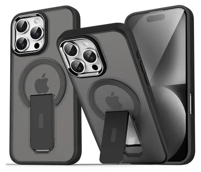Image de Coque magnétique pour iPhone 14 Pro, compatible MagSafe, dos mat, housse antichoc avec support Noir