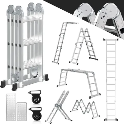 Immagine prodotto di Bettizia scala multiuso Scala multifunzionale Scala pieghevole 4x3 360cm Scala telescopica Scala a telaio Scala singola Scala a gradini Scala domestica Scala in alluminio