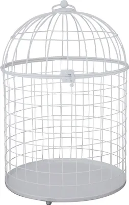 A white metal birdcage on a white background.
