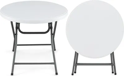 Image de Table ronde pliante, 81 cm, PEHD résistant aux intempéries, pieds en métal