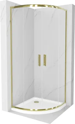 Produktbild von Mexen Rio halbrunde Duschkabine 80 x 80 cm, Transparent, Gold + Duschwanne Flat, Weiß - 863-080-080-50-00-4110G