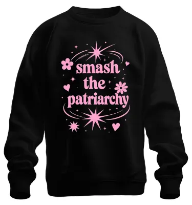 Zdjęcie produktu dla Bluza z nadrukiem "Smash The Patriarchy" (Zwalcz patriarchat), feministyczna, z elementami sarkazmu, kolor czarny, rozmiar L