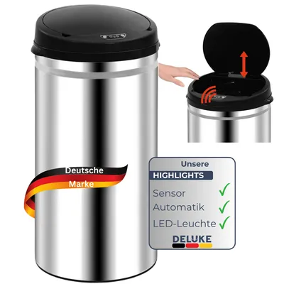 Produktbild von DELUKE® Sensor Mülleimer Küche 50L Edelstahl - Automatik Bewegungssensor Klemmring | Smarter Abfalleimer mit Deckel Müllbehälter Kücheneimer