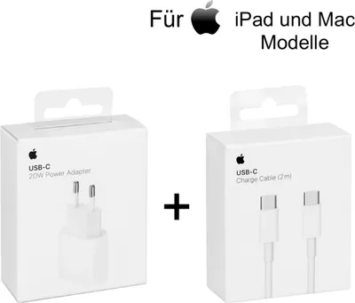 Produktbild von Original Apple iPad und Mac 20W Ladegerät + 2m USB‑C auf USB-C Ladekabel