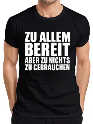 Productafbeelding van Klaar voor alles, maar zin in niets. Grappig, ironisch, kantoorhumeur. Heren T-shirt, zwart, maat S