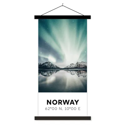 Produktbild von MuchoWow® Textilposter Norwegen - Nordlichter - See 60x120 cm mit schwarzem Rahmen - Magnete
