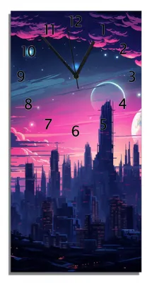 Produktbild von Wallario Design Wanduhr bedruckt, Größe 30 x 60 cm, Motiv: Galaxie in der Abenddämmerung