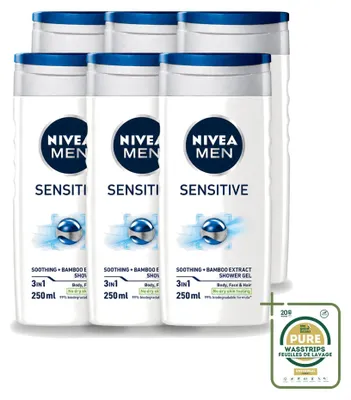 Produktbild von 6 x NIVEA MEN Sensitive Pflegedusche - Hydratisierend - 250 ml - Vorratspackung - 6 Stücke