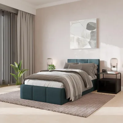 Produktbild von Muralo POLSTERBETT für Schlafzimmer Polsterbett mit Bettkasten und Gasdruckfeder Bett mit Polsterkopfteil Einzelbett 90x200 Bett mit Stauraum Meerfarbe