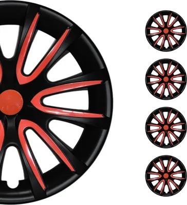 Produktbild von 4x Radblenden Radkappen Radzierblenden für 14" Zoll Stahlfelgen Schwarz Rot