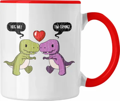 Produktbild von Trendation - Valentinstag Tasse Geschenk für Ihn Sie Lustig Dinosaurier Geschenkidee Becher Freund Freundin Liebe Paare (Rot)