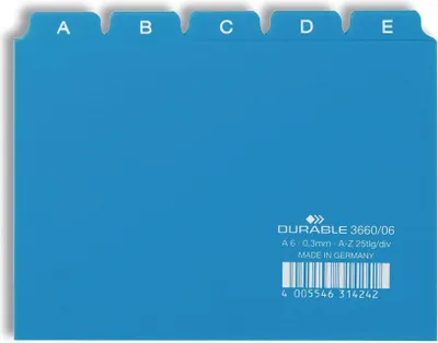 Zdjęcie produktu dla DURABLE Przek?adki A6 podzia? 5/5 A-Z nadrukowane indeksy PP, Niebieski, 366006, 25 szt.