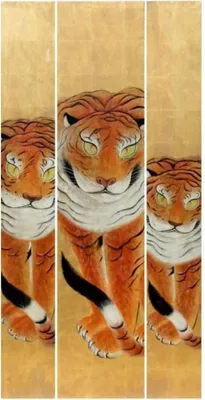 Produktbild von Fine Asianliving Handgemachte 3 Tiger-Gemälde aus Blattgold B79xH160cm