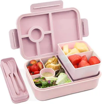 Produktbild von Famanu Lunchbox mit 4 Fächern und Besteckset - 1300 ml Set von 2