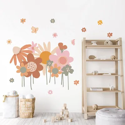 Image de Solidchoice - Grandes autocollants muraux à motifs floraux bohèmes rétro pour la décoration