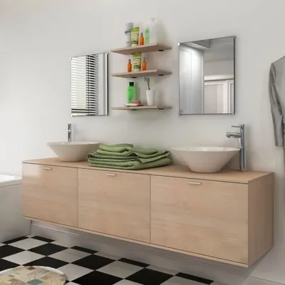 Image de Meubles Ensemble de 10 pièces de meubles de salle de bains avec lavabo et robinet Beige - Salle de bains 273692