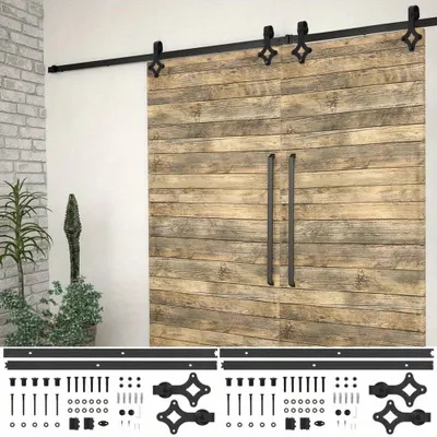 Immagine prodotto di Ferramenta per porte scorrevoli - Sistema per porte scorrevoli - Ferramenta per porte - Binario per porte scorrevoli - Guida a pavimento - Nero - 200 cm