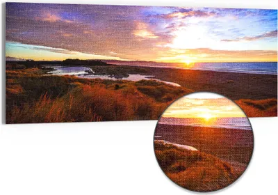 Produktbild von DEQORI Hybrid Leinwand Bild 150x60 cm 'Küstenabschied' Wandbild Glas flach modern