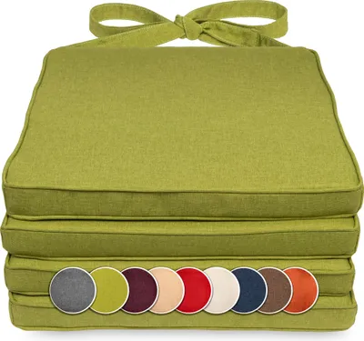 Produktbild von sunnypillow 4er Set Stuhlkissen 40 x 45 x 5cm | Polsterauflage Auflage für Stühle / Rattanstühle | Stuhlauflage mit Schleifenbändern | Indoor / Outdoor | Grün |
