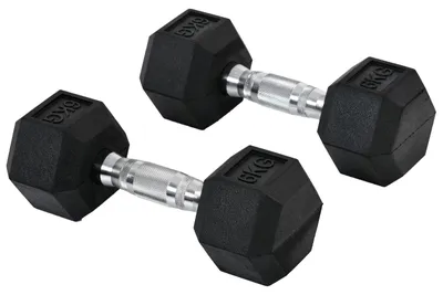Produktbild von Hexagon Kurzhanteln 2er Set, 2x6kg Gusseisen Gummiüberzug, Schwarz für Heimfitness