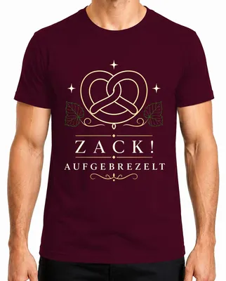 Imagen del producto de Camiseta para hombre con diseño de "Zack Aufgebrezelt", motivos bávaros, estilo "Trachtenshirt", color burdeos, talla 3XL. Incluye detalles como "Lederhose" (pantalones de cuero tradicionales) y "Dirndl" (vestido tradicional)