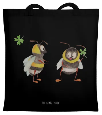 Produktbild von Mr. & Mrs. Panda Jutebeutel Bienen Paar - Schwarz - Geschenk, Einkaufstasche, Tasche, Freundin, für, Liebesbeweis, Schultasche, Hochzeitstag, Tote Bag, Valentinstag